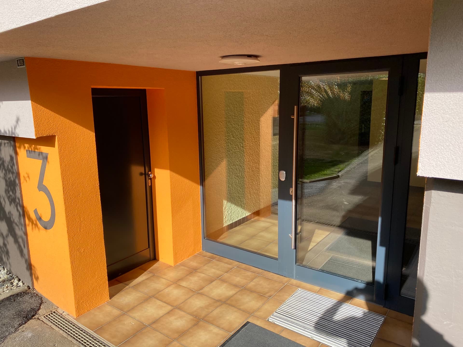 Entrée vitrée en aluminium et porte de service — Etangs 1 & 2, Penthalaz (VD)